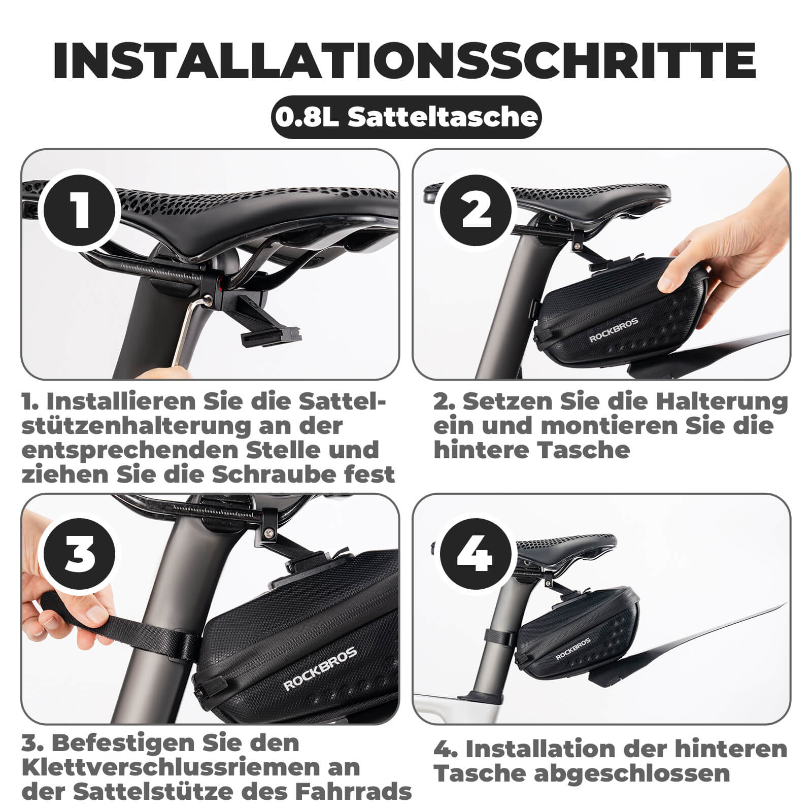 ROCKBROS Fahrrad Satteltasche mit Schutzblech Wasserabweisend 0.8L