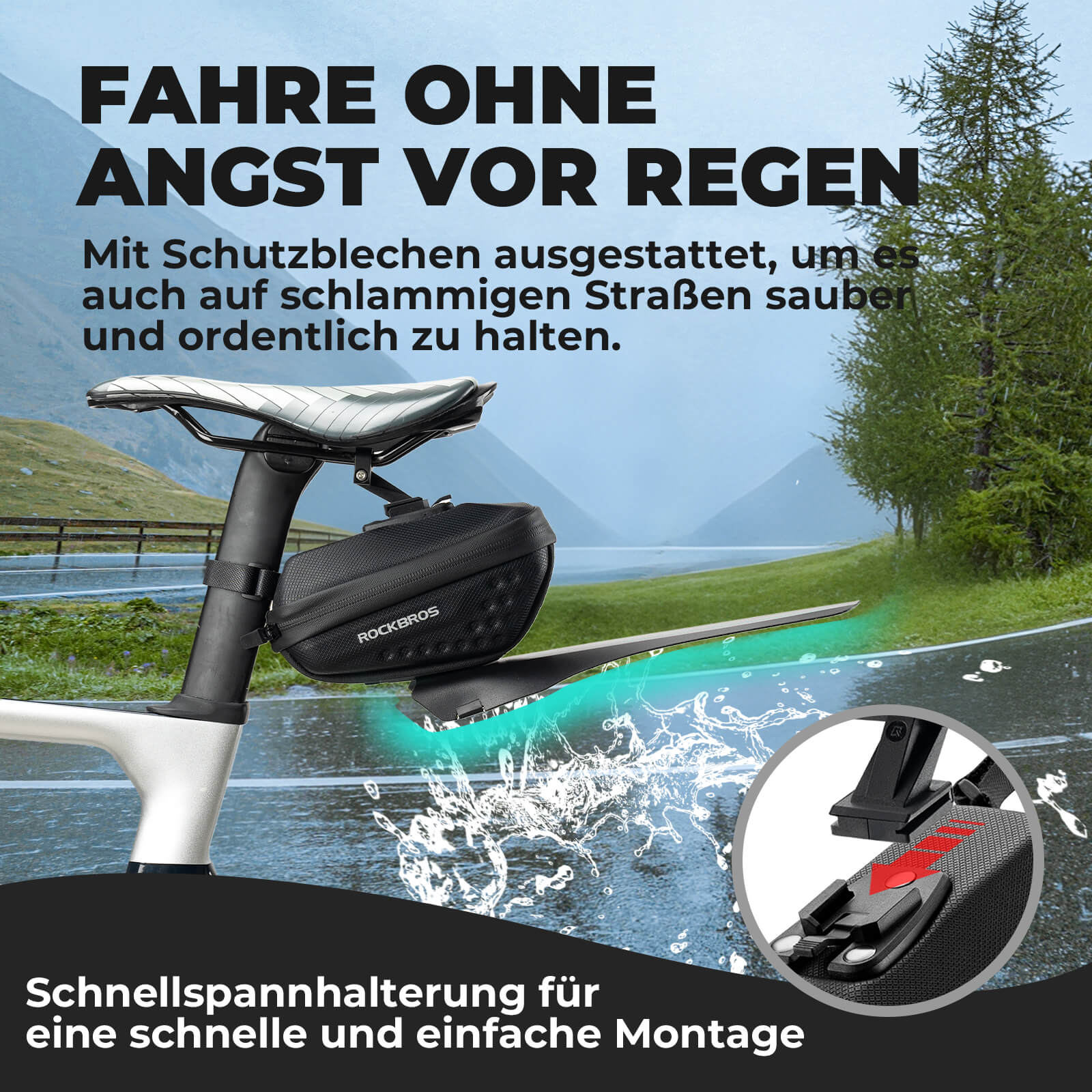 ROCKBROS Fahrrad Satteltasche mit Schutzblech Wasserabweisend 0.8L