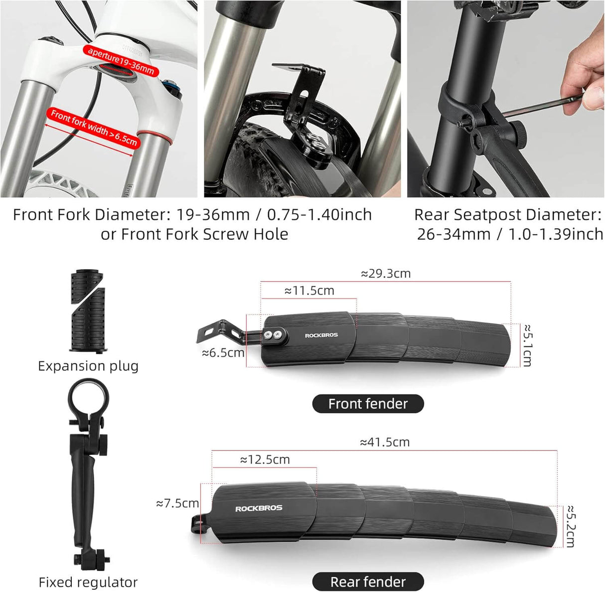 ROCKBROS Fahrrad Schutzblech Set Vorne/Hinten für MTB City- & Kinderfahrräder