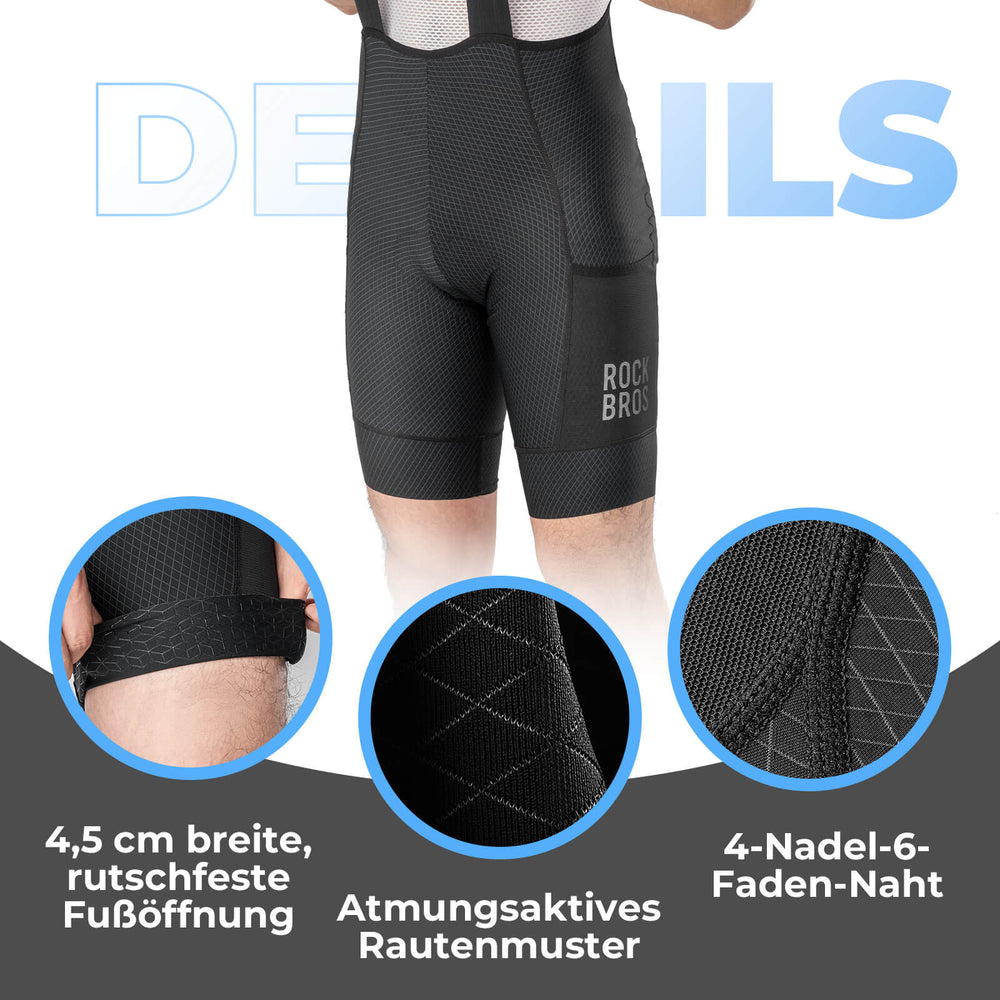 ROCKBROS Fahrrad Trägerhose Radhose mit Sitzpolster Atmungsaktiv Sommer