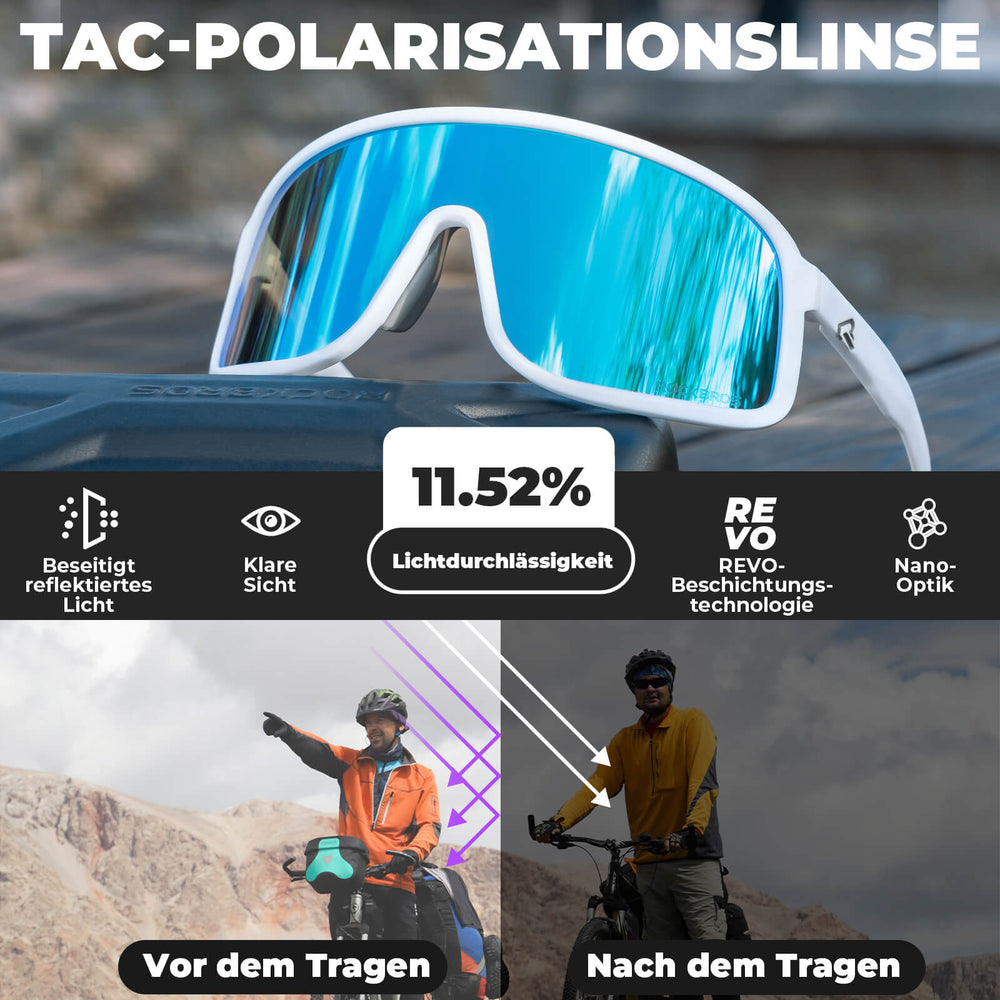 ROCKBROS Fahrradbrille Polarisiert Sonnenbrille UV400-Schutz verstellbar Nasenpad-Blau-Weiß