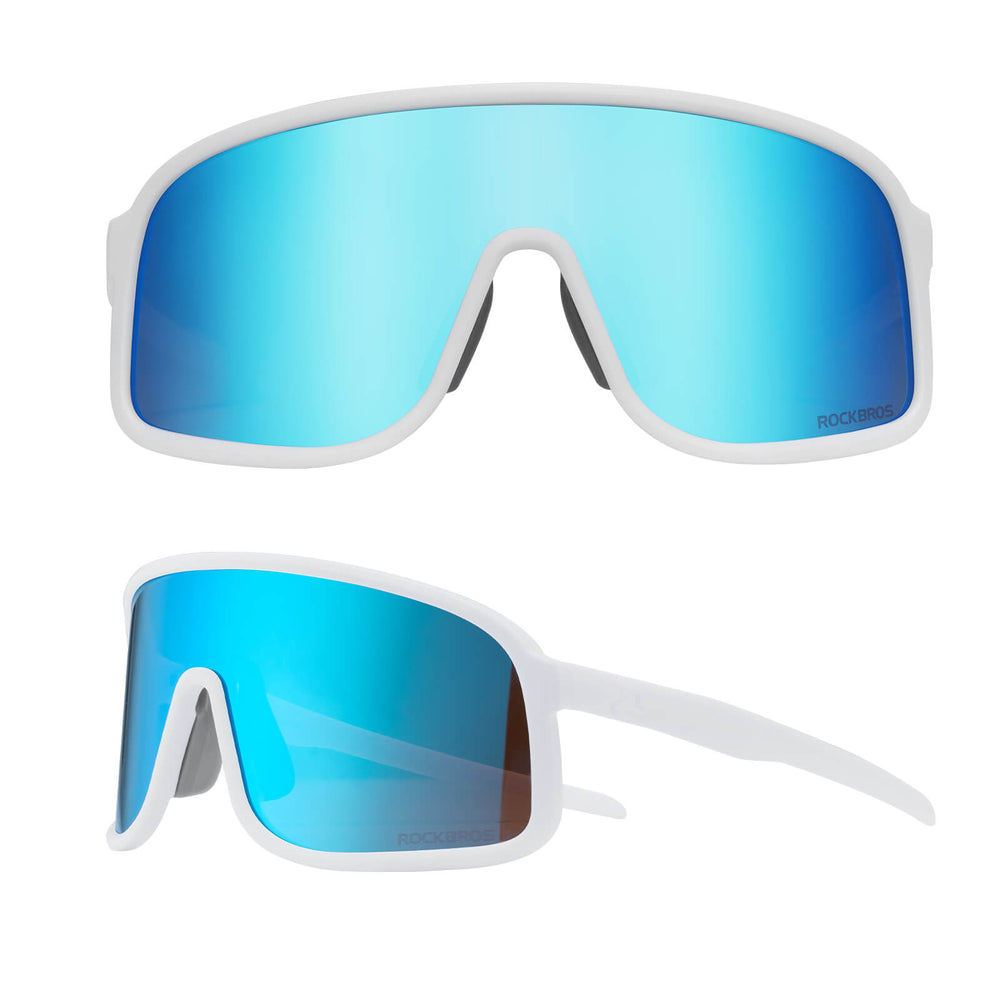 ROCKBROS Fahrradbrille Polarisiert Sonnenbrille UV400-Schutz verstellbar Nasenpad-Blau-Weiß