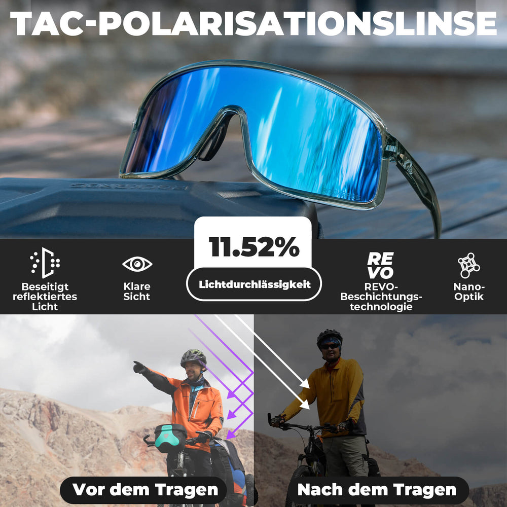 ROCKBROS Fahrradbrille Polarisiert Sonnenbrille UV400-Schutz verstellbar Nasenpad-Blau