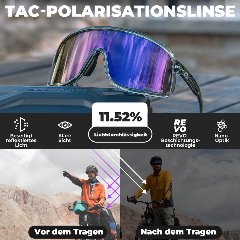 ROCKBROS Fahrradbrille Polarisiert Sonnenbrille UV400-Schutz verstellbar Nasenpad-Lila-Schwarz