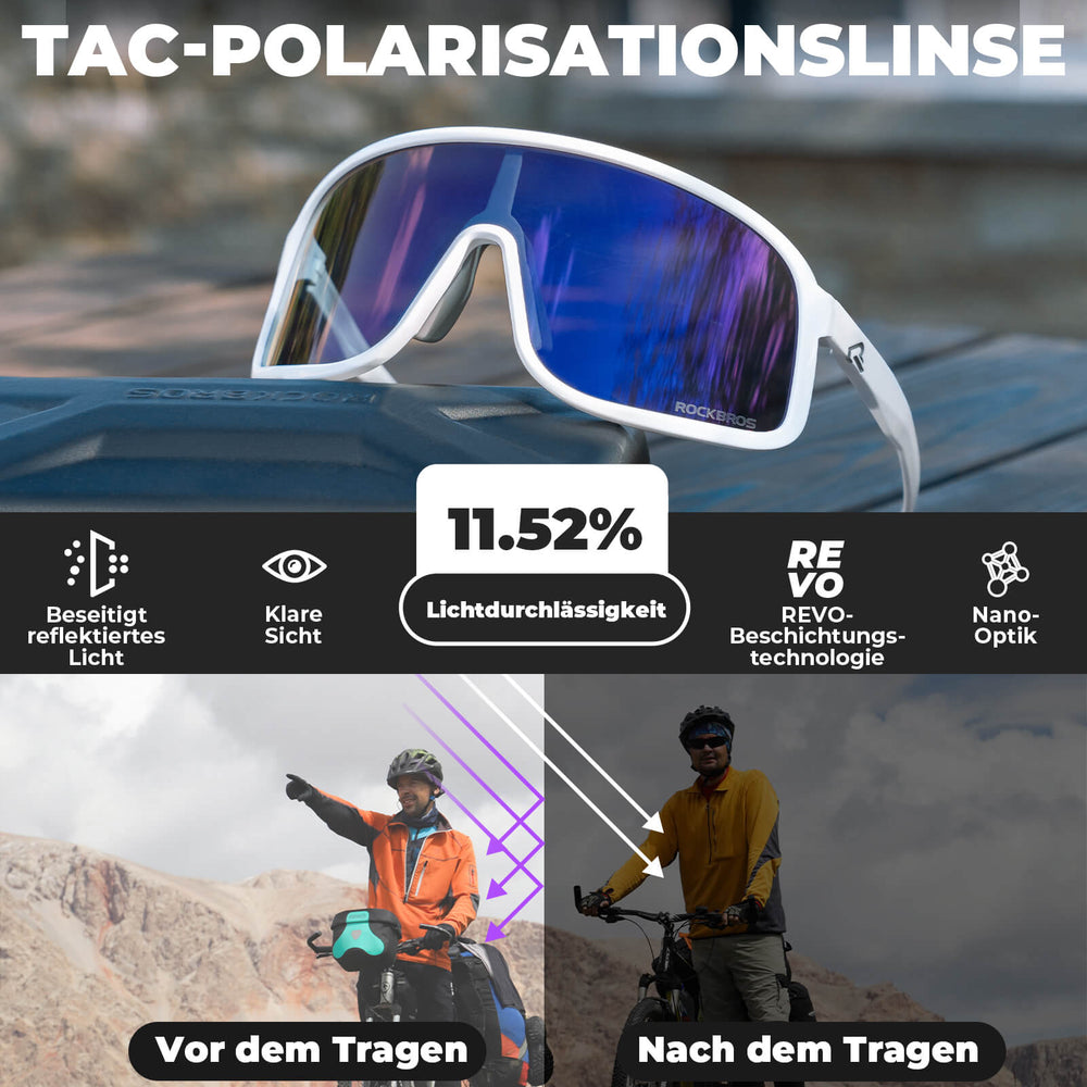 ROCKBROS Fahrradbrille Polarisiert Sonnenbrille UV400-Schutz verstellbar Nasenpad-Lila-Weiß