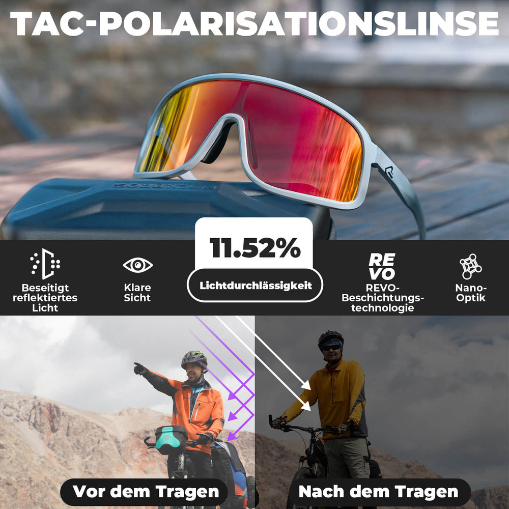 ROCKBROS Fahrradbrille Polarisiert Sonnenbrille UV400-Schutz verstellbar Nasenpad-Rot