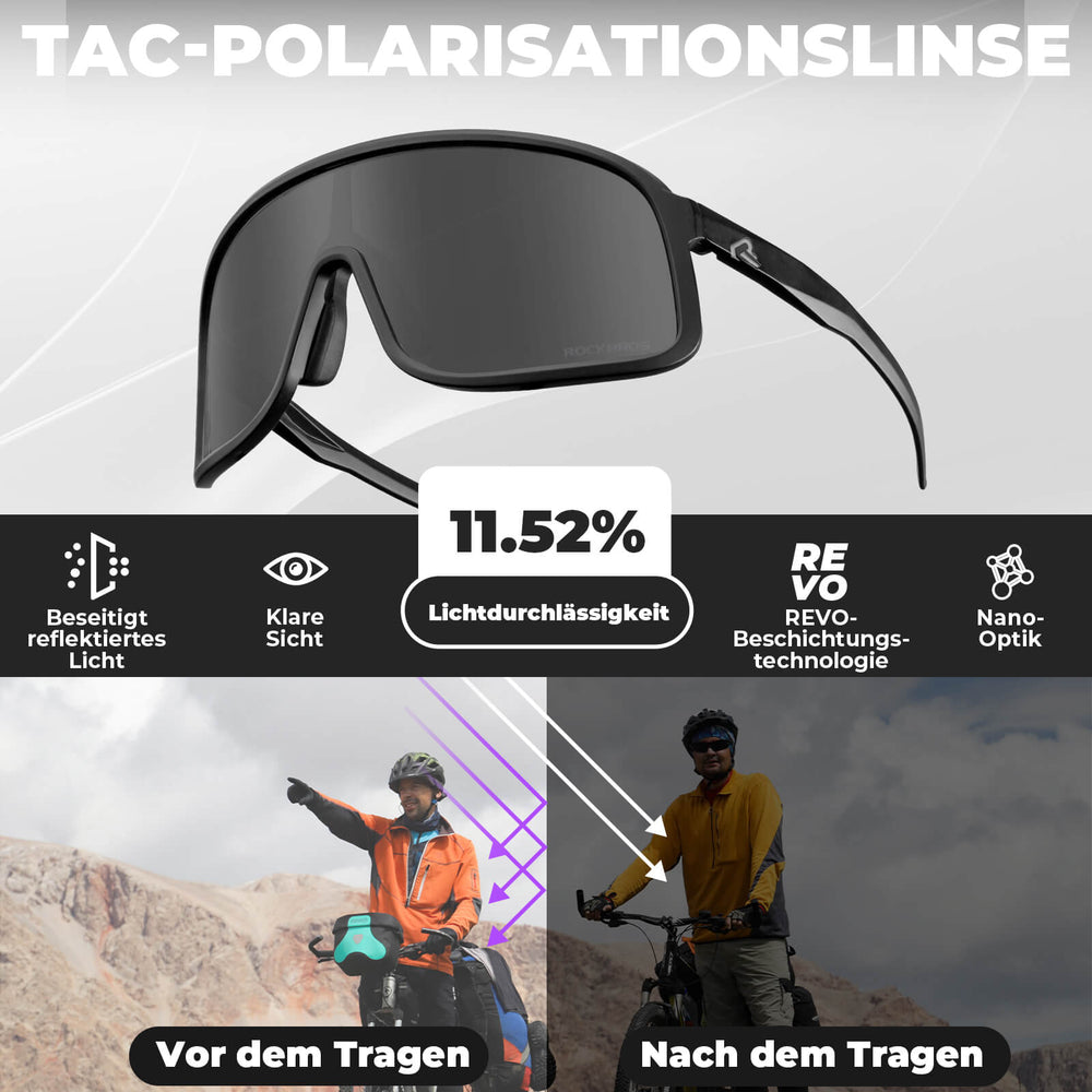 ROCKBROS Fahrradbrille Polarisiert Sonnenbrille UV400-Schutz verstellbar Nasenpad-Schwarz