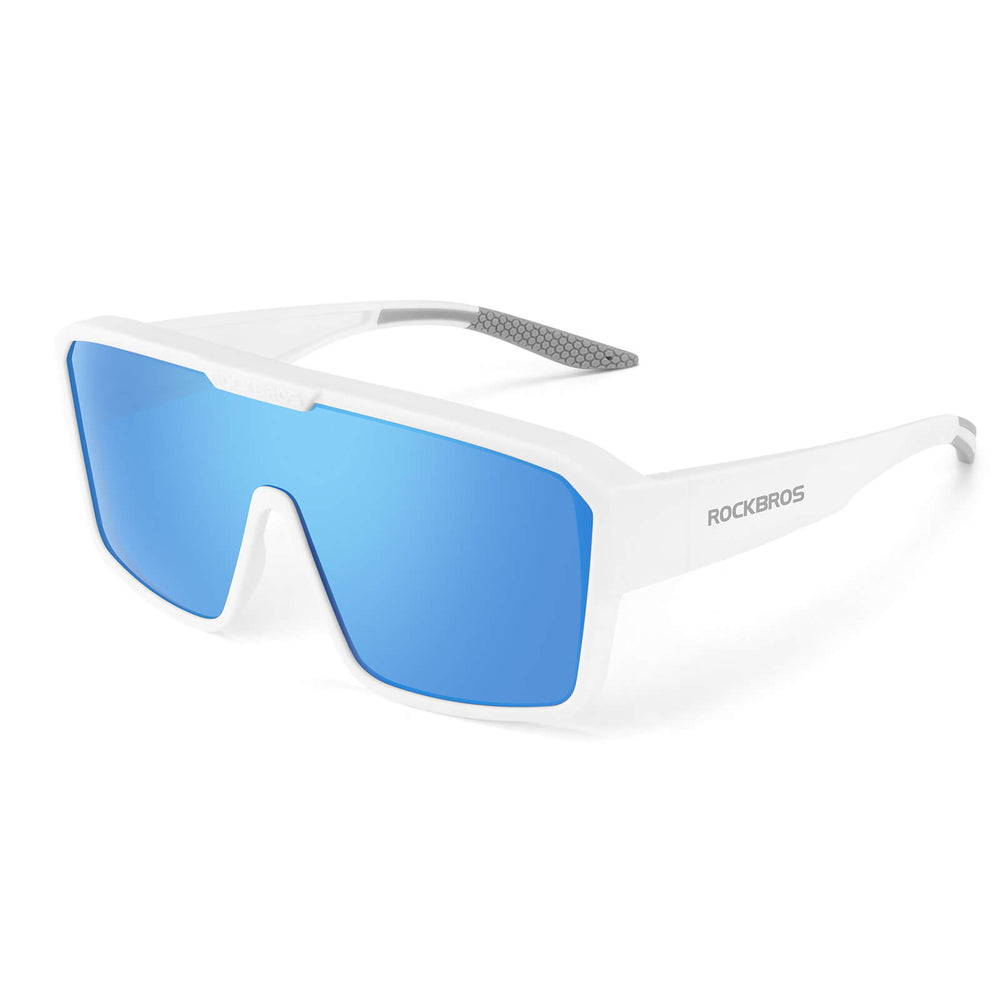 ROCKBROS Fahrradbrille Polarisiert Sportbrille Outdoor MTB Rennrad Sportbrille-Blau-Rahmen weiß
