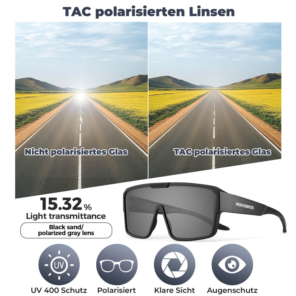 ROCKBROS Fahrradbrille Polarisiert Sportbrille Outdoor MTB Rennrad Sportbrille-Hell Schwarz