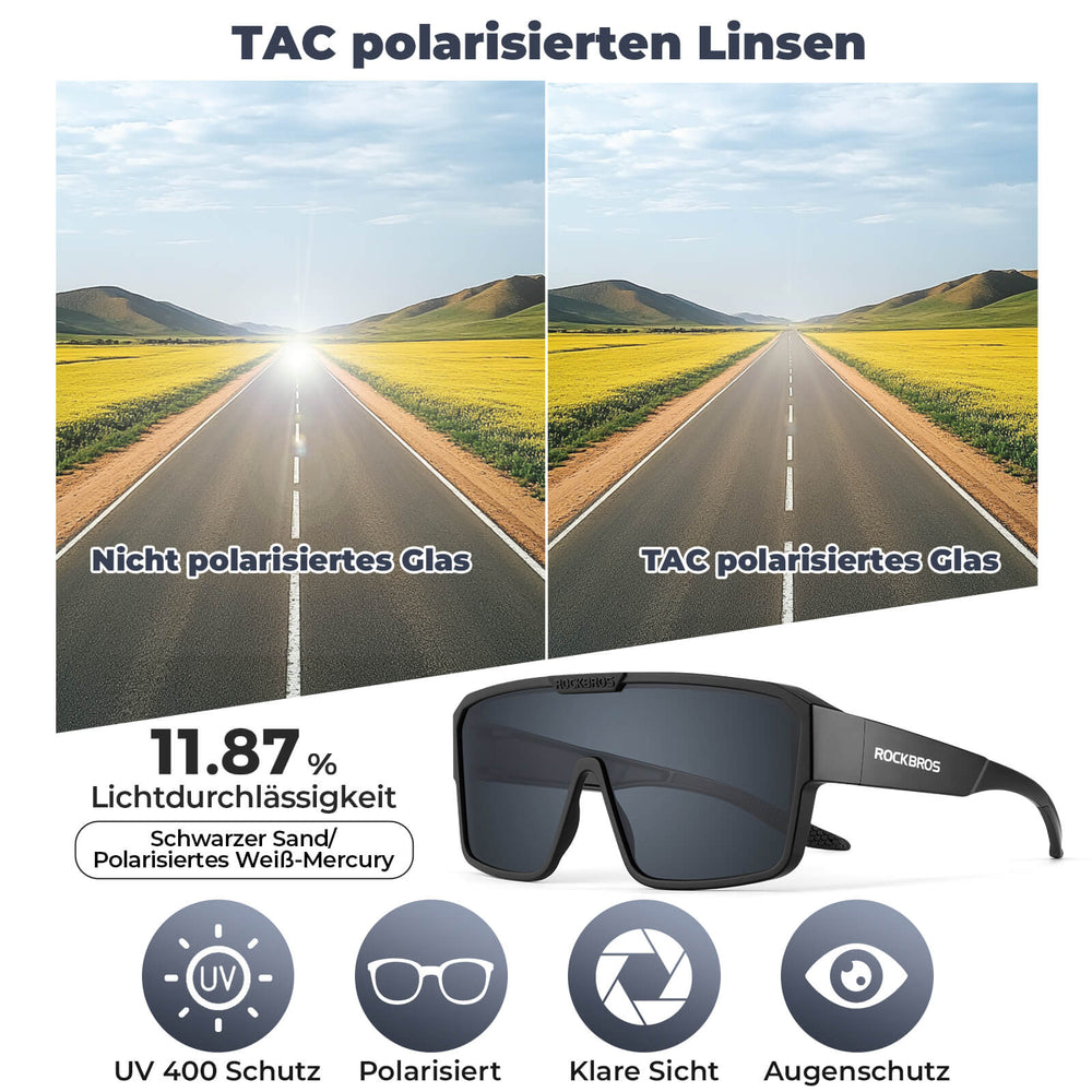 ROCKBROS Fahrradbrille Polarisiert Sportbrille Outdoor MTB Rennrad Sportbrille-Schwarz