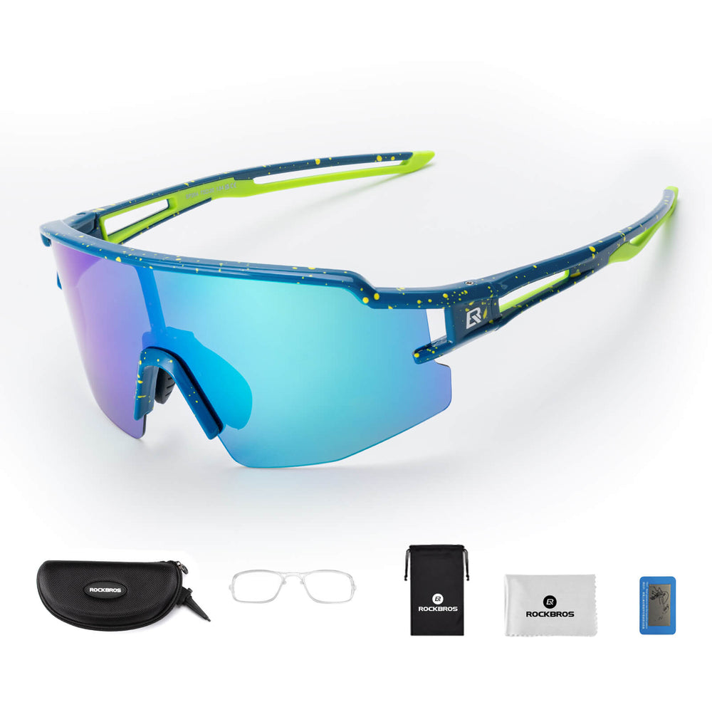 ROCKBROS Fahrradbrille Polarisiert Sportbrille winddichte Sonnenbrille UV 400-Blau-Rahmen grün
