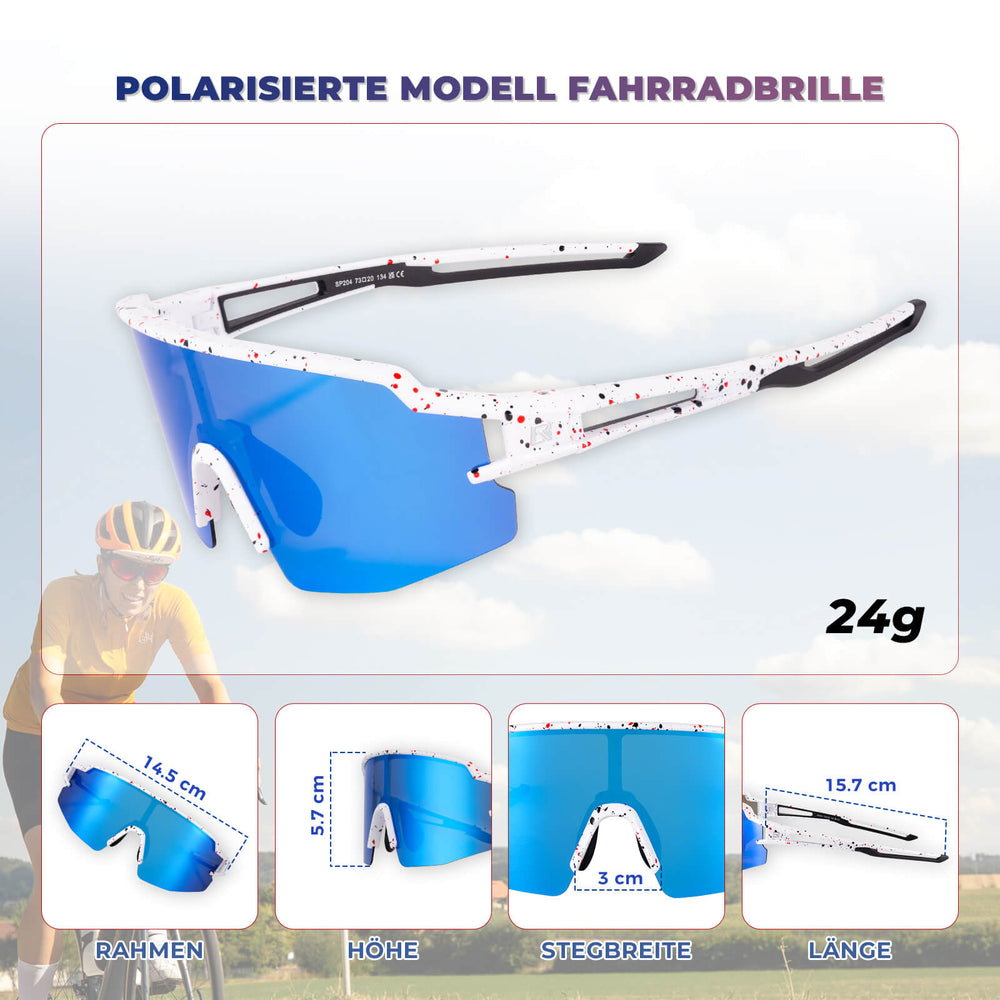 ROCKBROS Fahrradbrille Polarisiert Sportbrille winddichte Sonnenbrille UV 400-Blau-Rahmen weiß