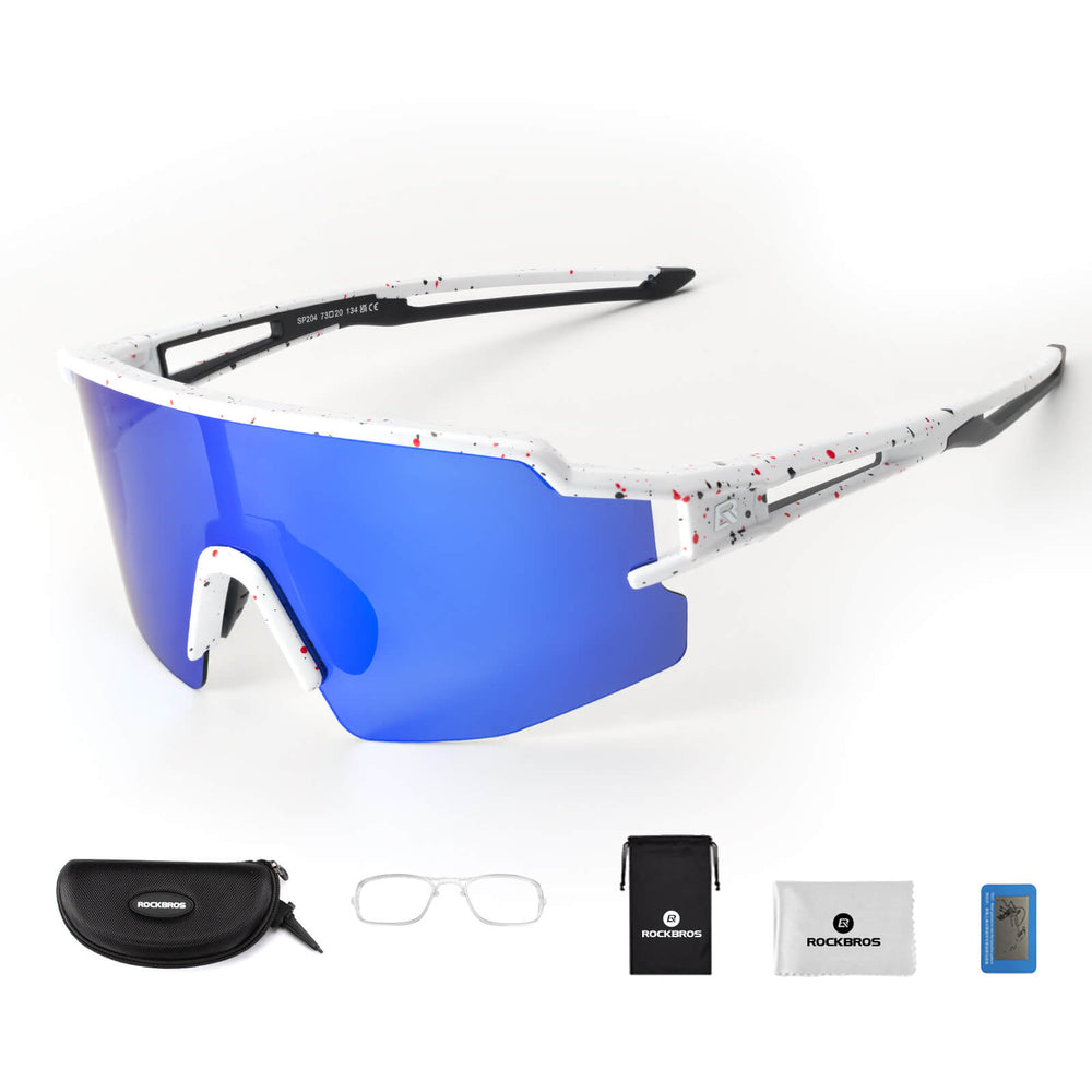 ROCKBROS Fahrradbrille Polarisiert Sportbrille winddichte Sonnenbrille UV 400-Blau-Rahmen weiß