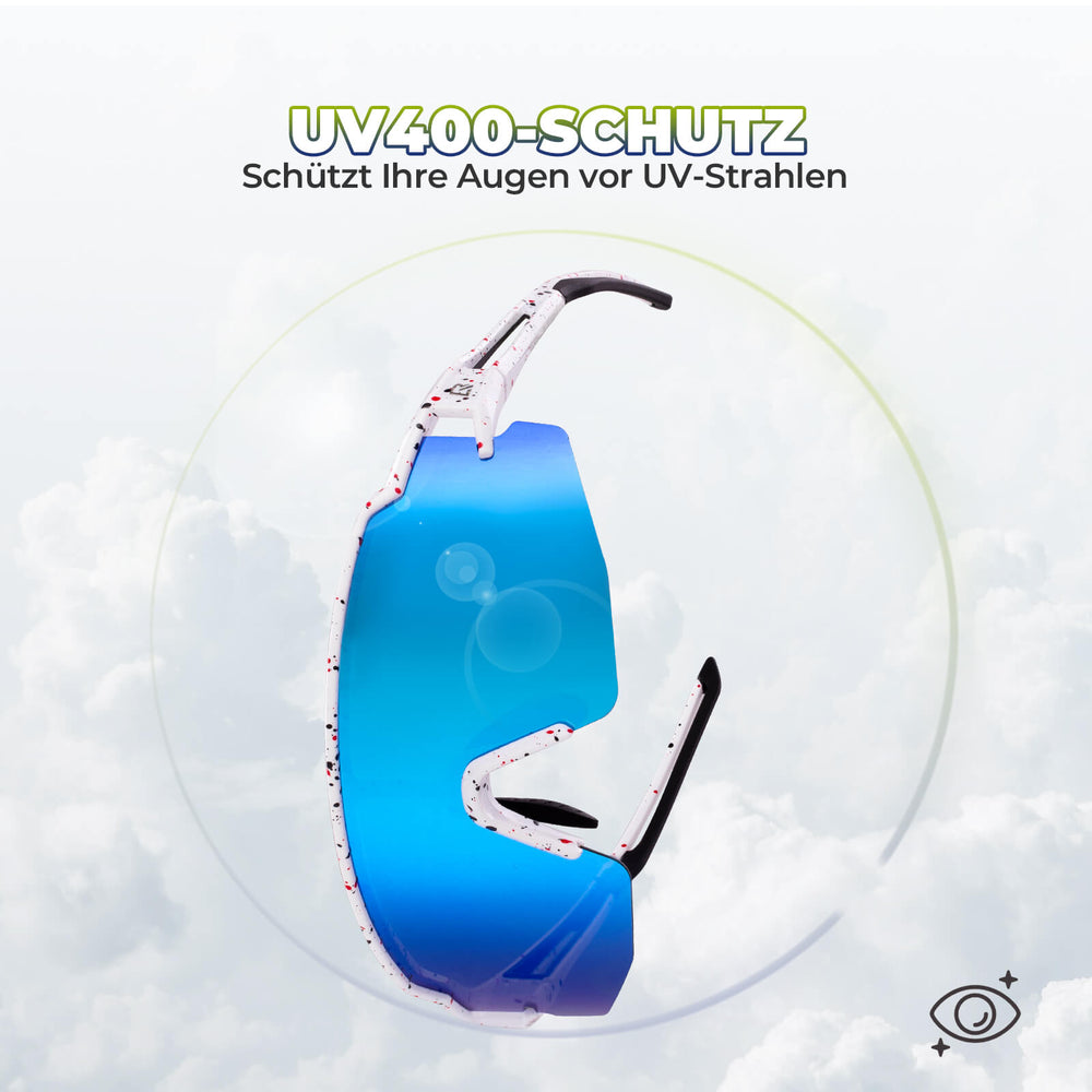 ROCKBROS Fahrradbrille Polarisiert Sportbrille winddichte Sonnenbrille UV 400-Blau-Rahmen weiß