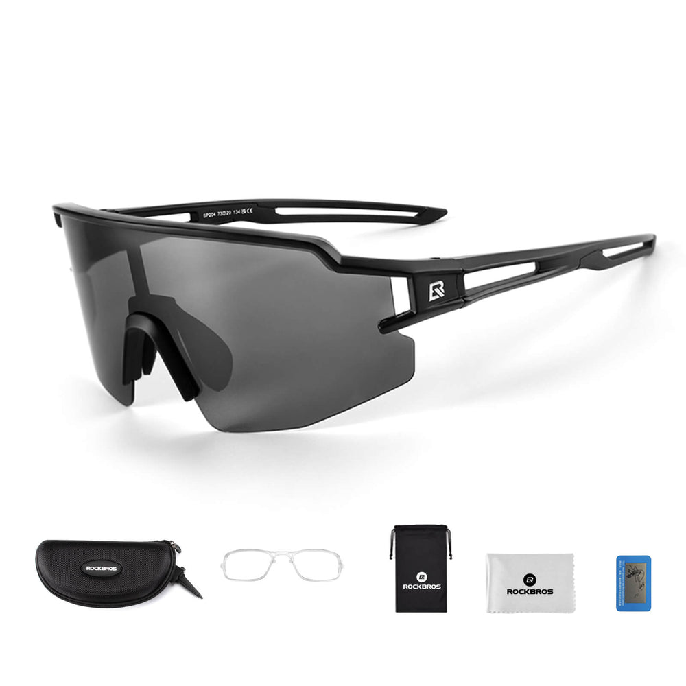 ROCKBROS Fahrradbrille Polarisiert Sportbrille winddichte Sonnenbrille UV 400-Schwarz