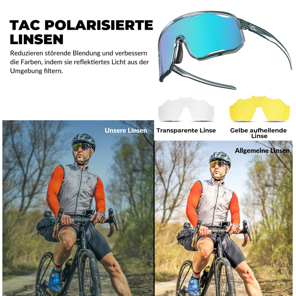 ROCKBROS Fahrradbrille Polarisierte Sonnenbrille UV-Schutz Wechsel-Nasenpads Damen/Herren-Silber-Blau