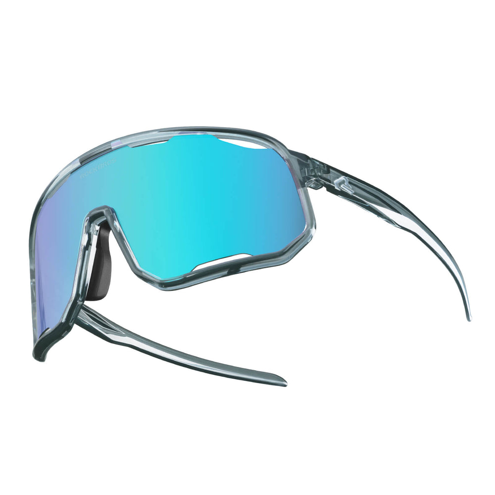 ROCKBROS Fahrradbrille Polarisierte Sonnenbrille UV-Schutz Wechsel-Nasenpads Damen/Herren-Silber-Blau