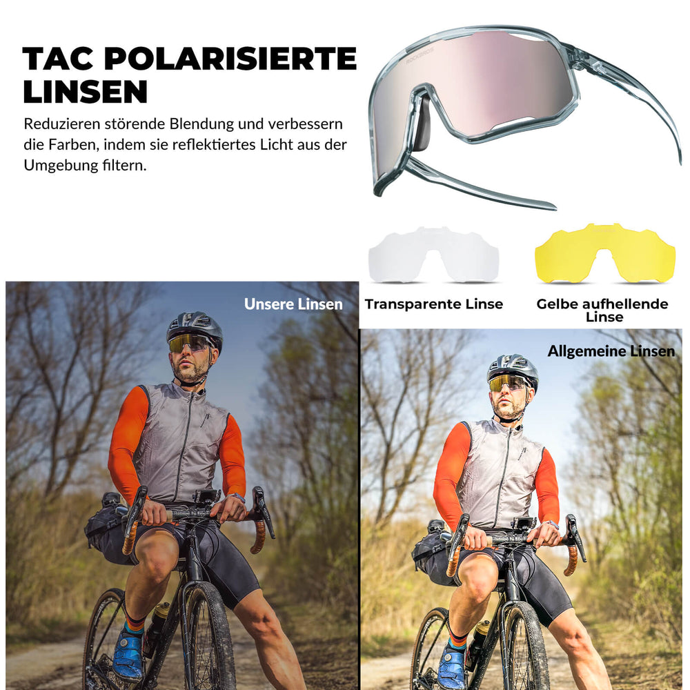 ROCKBROS Fahrradbrille Polarisierte Sonnenbrille UV-Schutz Wechsel-Nasenpads Damen/Herren-Silber-Rosa