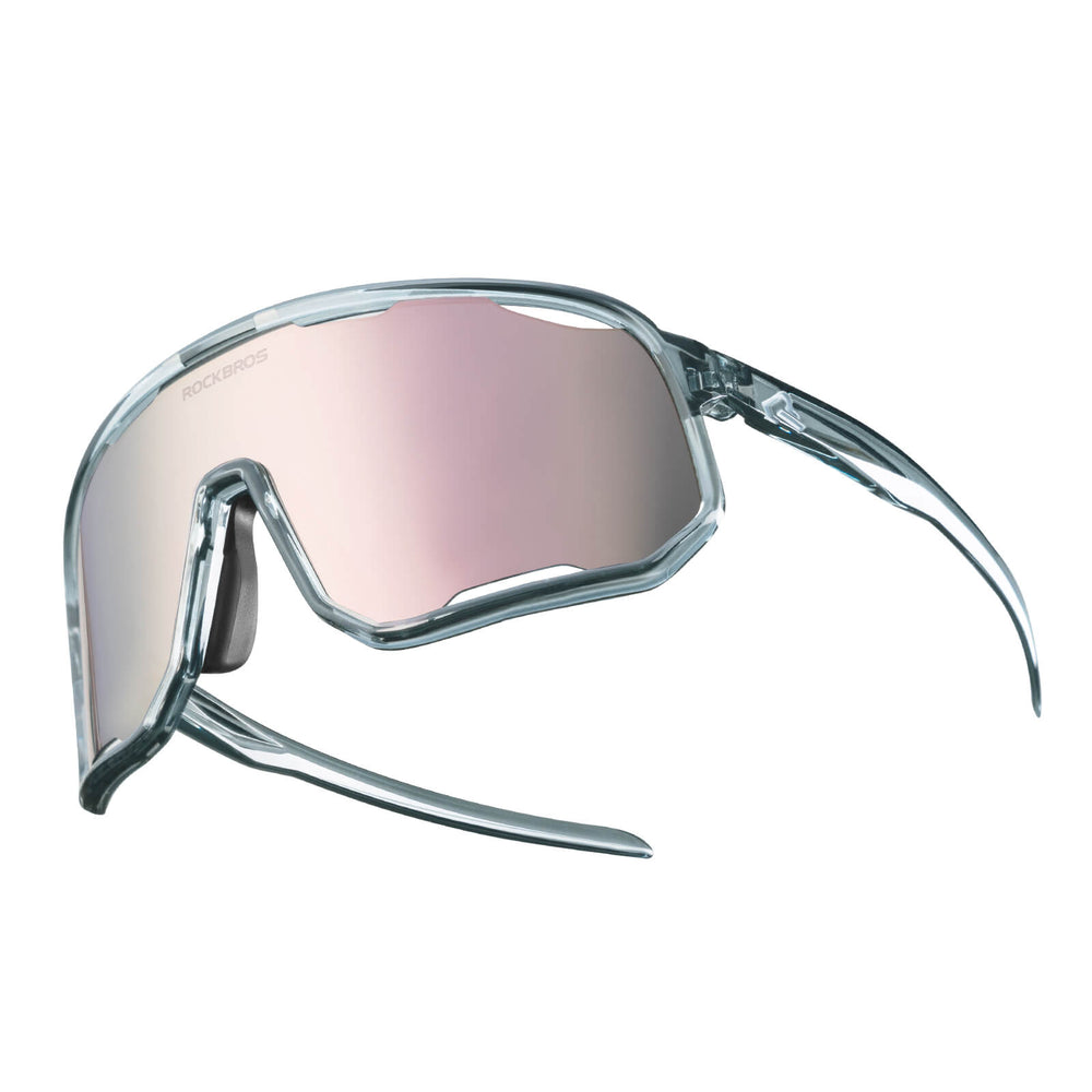 ROCKBROS Fahrradbrille Polarisierte Sonnenbrille UV-Schutz Wechsel-Nasenpads Damen/Herren-Silber-Rosa