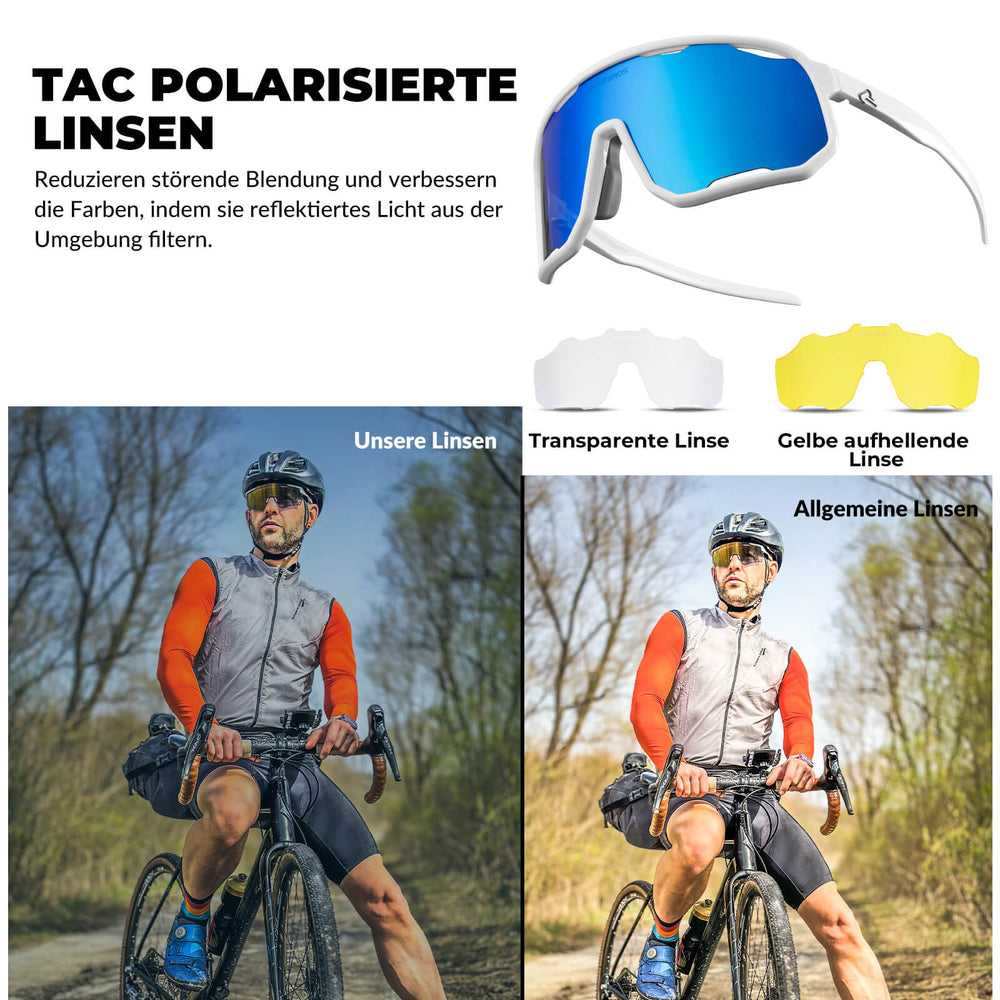 ROCKBROS Fahrradbrille Polarisierte Sonnenbrille UV-Schutz Wechsel-Nasenpads Damen/Herren-Weiß-Blau