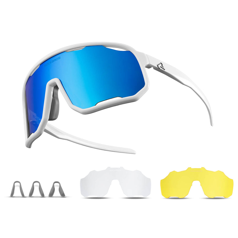 ROCKBROS Fahrradbrille Polarisierte Sonnenbrille UV-Schutz Wechsel-Nasenpads Damen/Herren-Weiß-Blau