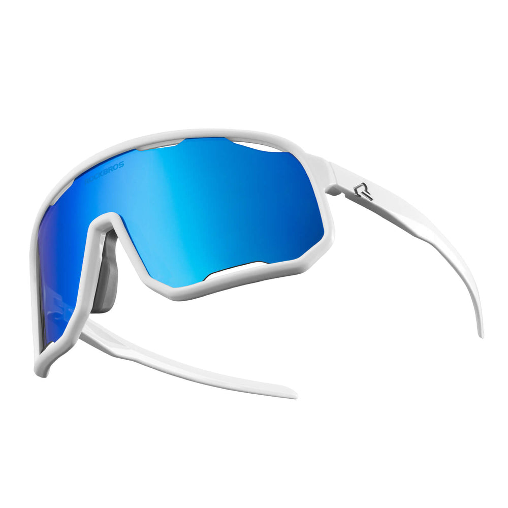 ROCKBROS Fahrradbrille Polarisierte Sonnenbrille UV-Schutz Wechsel-Nasenpads Damen/Herren-Weiß-Blau