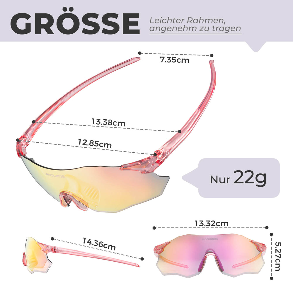 ROCKBROS Fahrradbrille Selbsttönend/Polarisiert UV400-Schutz Ohne Rahmen Unisex-Rosa/Selbsttönend