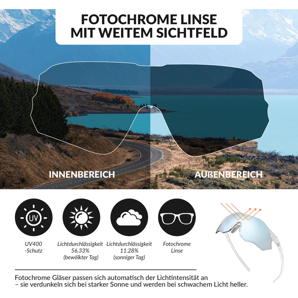 ROCKBROS Fahrradbrille Selbsttönend/Polarisiert UV400-Schutz Ohne Rahmen Unisex-Blau/Selbsttönend