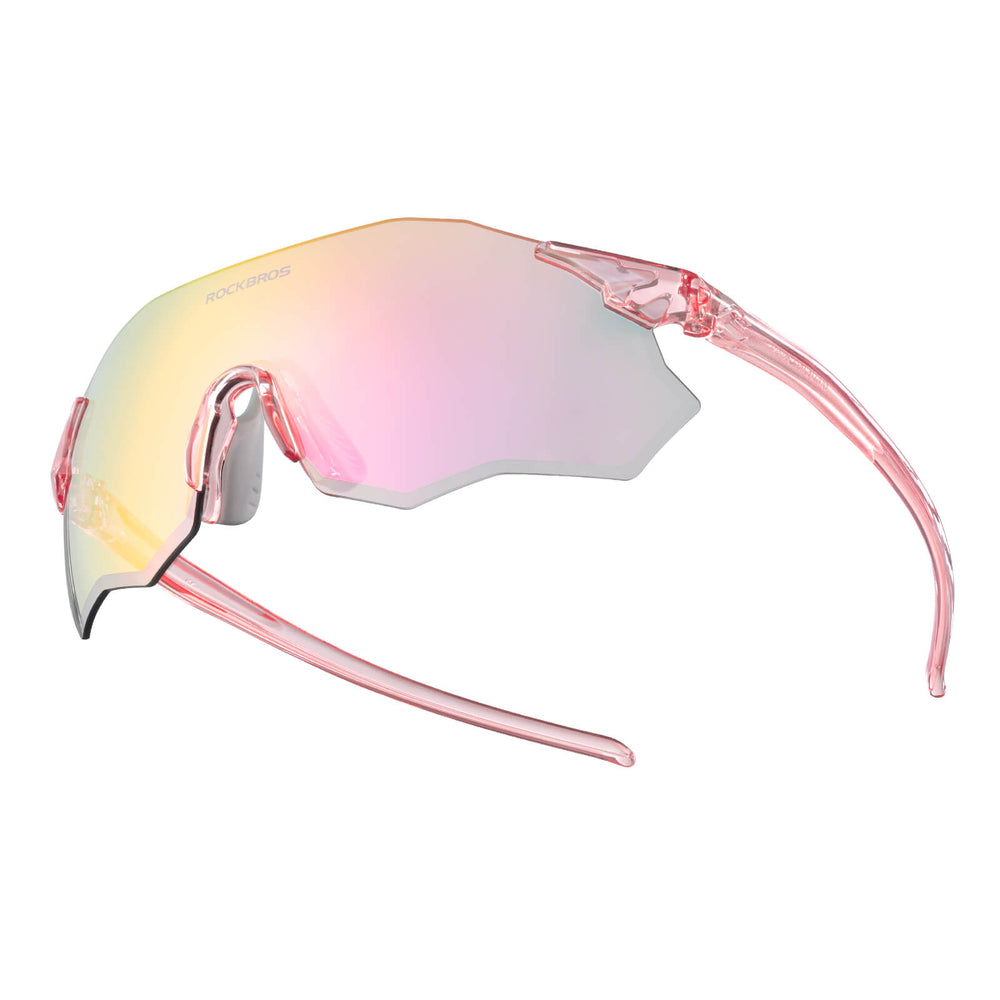 ROCKBROS Fahrradbrille Selbsttönend/Polarisiert UV400-Schutz Ohne Rahmen Unisex-Rosa/Selbsttönend