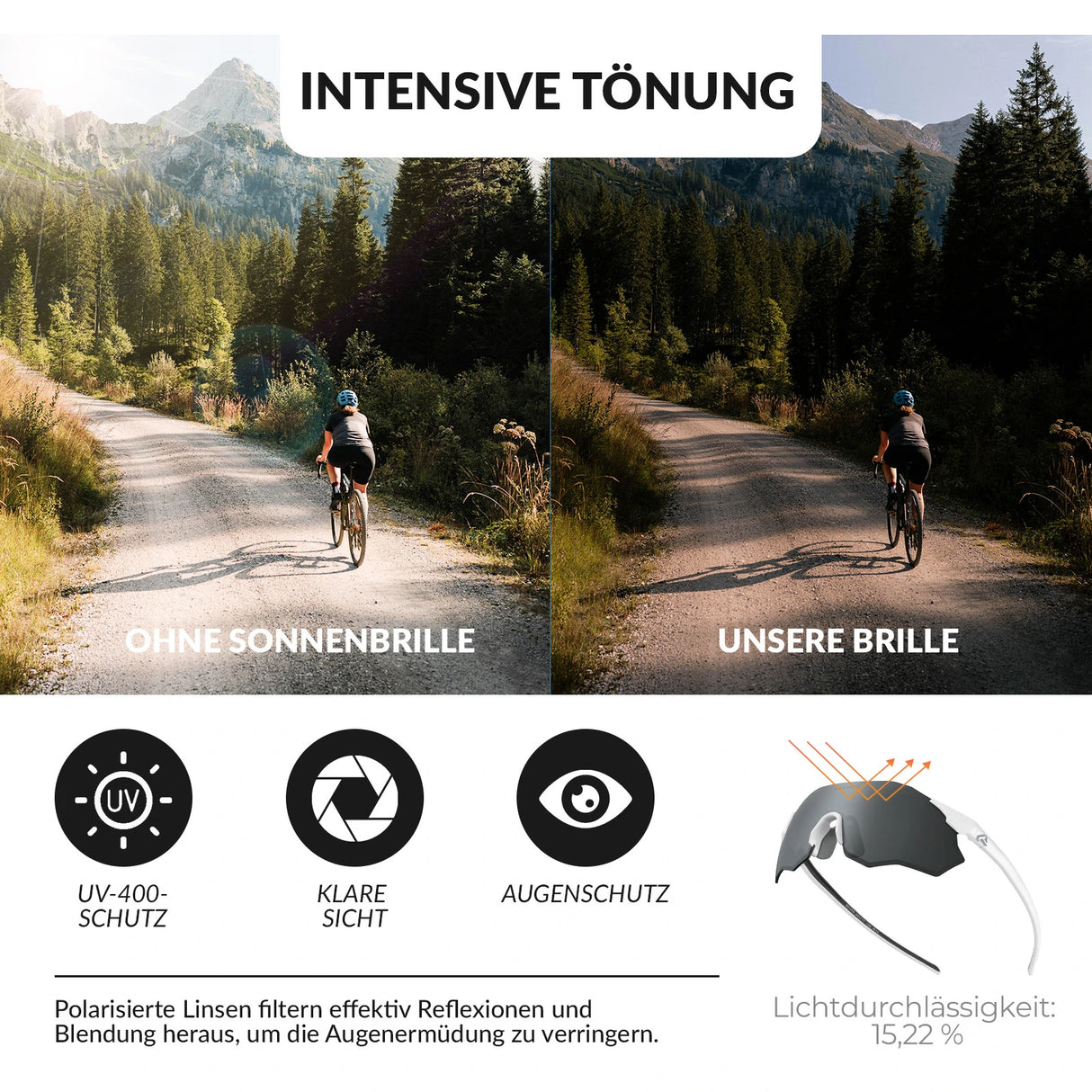 ROCKBROS Fahrradbrille Selbsttönend/Polarisiert UV400-Schutz Ohne Rahmen Unisex-Schwarz-Gold/Polarisiert