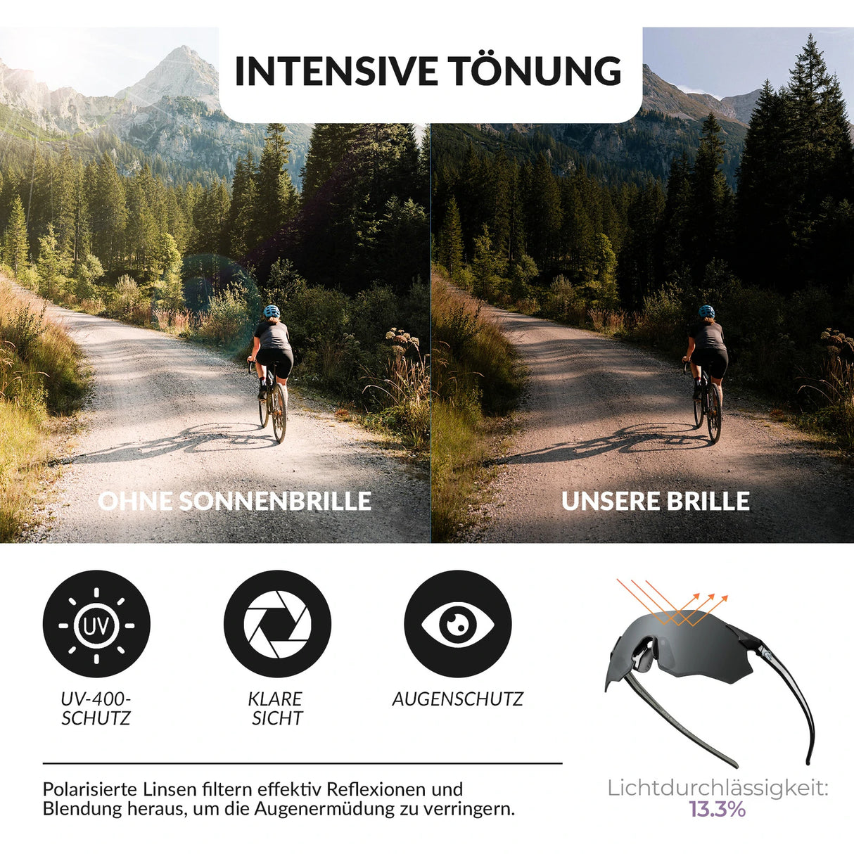 ROCKBROS Fahrradbrille Selbsttönend/Polarisiert UV400-Schutz Ohne Rahmen Unisex-Schwarz-Gold/Polarisiert