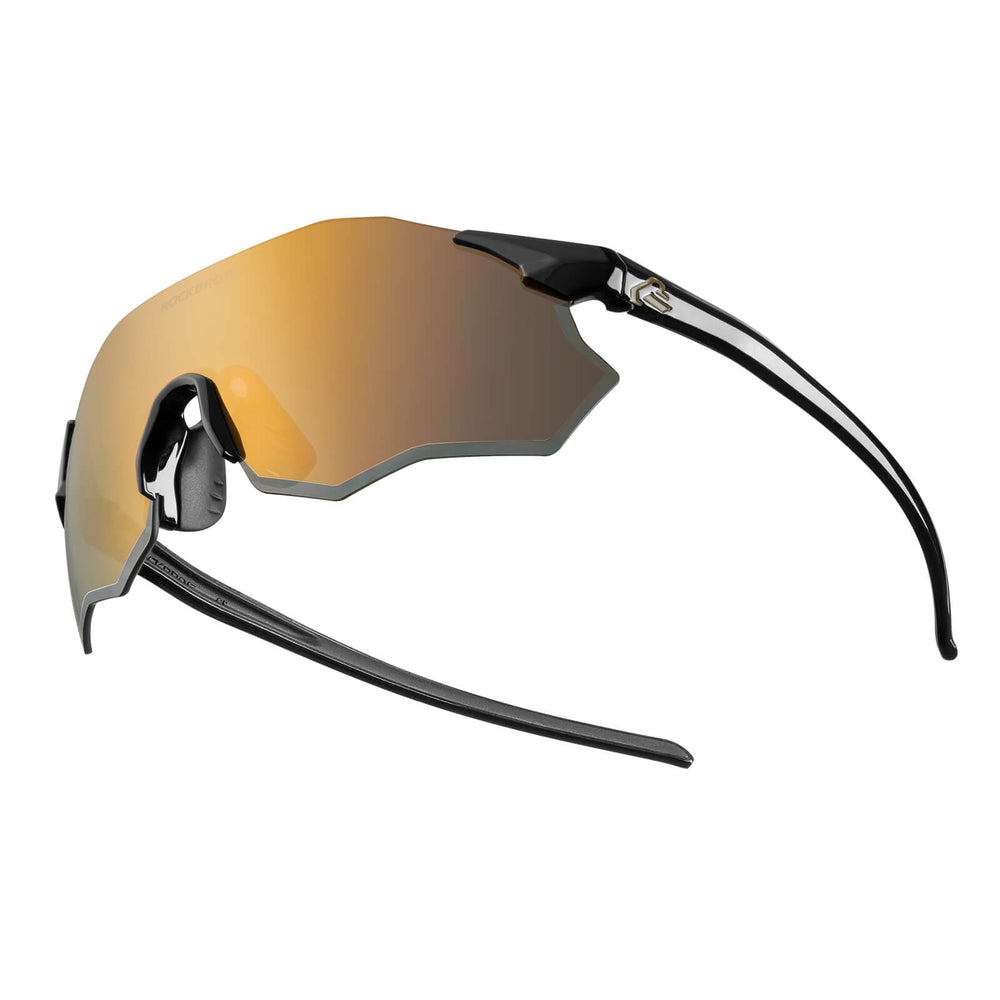 ROCKBROS Fahrradbrille Selbsttönend/Polarisiert UV400-Schutz Ohne Rahmen Unisex-Schwarz-Gold/Polarisiert
