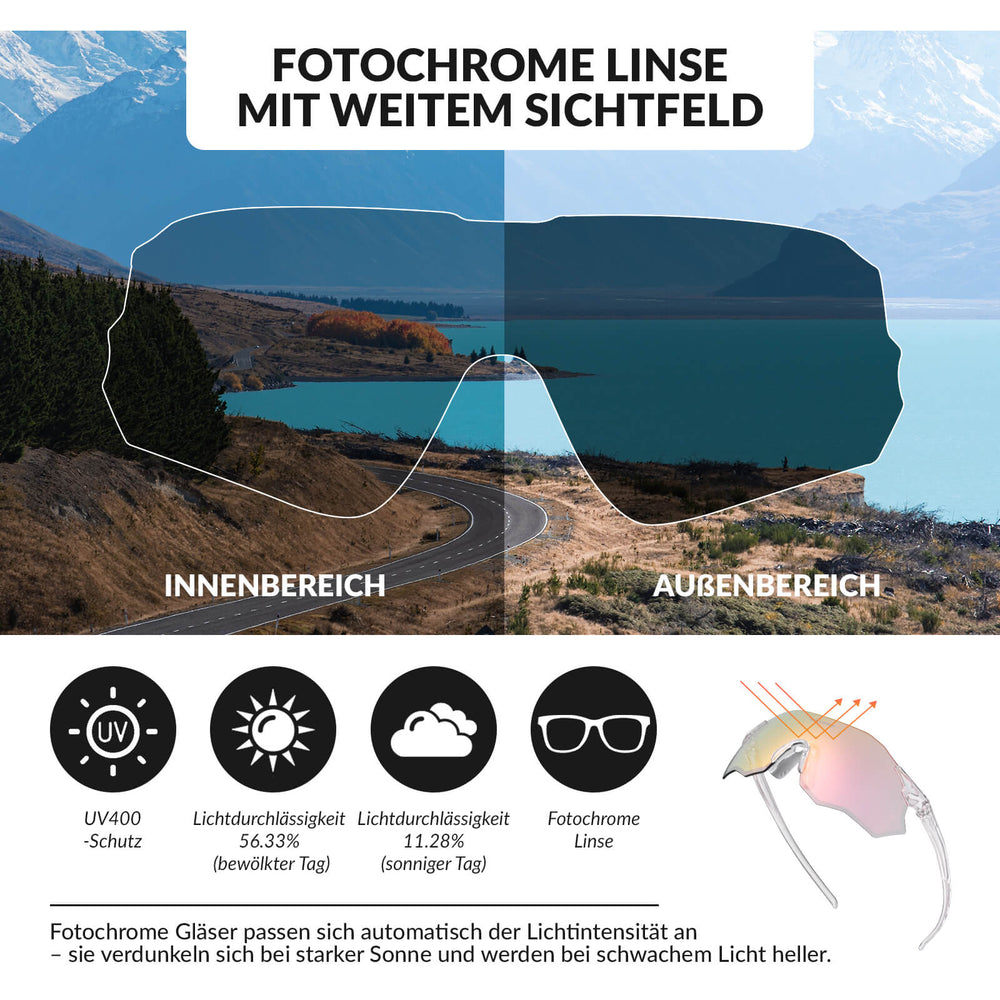 ROCKBROS Fahrradbrille Selbsttönend/Polarisiert UV400-Schutz Ohne Rahmen Unisex-Transparentes Rosa/Selbsttönend