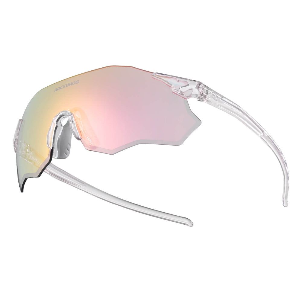 ROCKBROS Fahrradbrille Selbsttönend/Polarisiert UV400-Schutz Ohne Rahmen Unisex-Transparentes Rosa/Selbsttönend