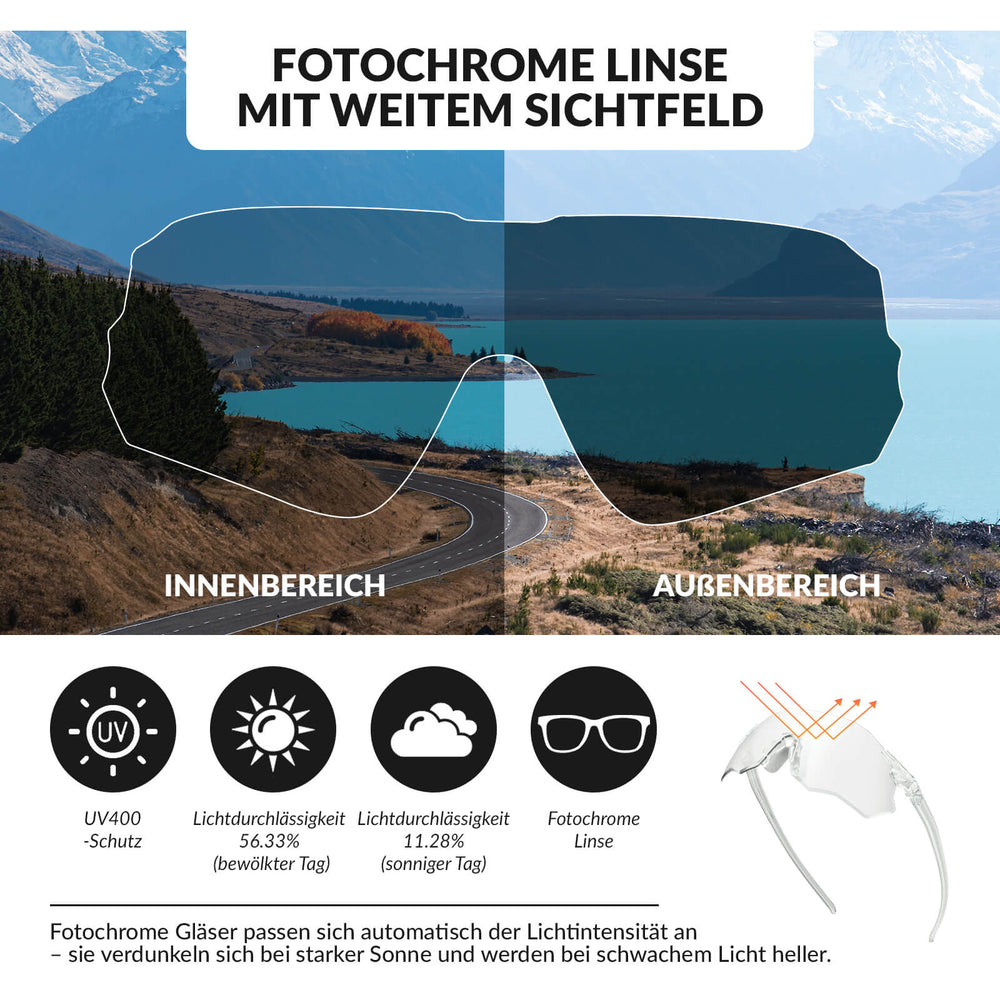 ROCKBROS Fahrradbrille Selbsttönend/Polarisiert UV400-Schutz Ohne Rahmen Unisex-Weiß/Selbsttönend