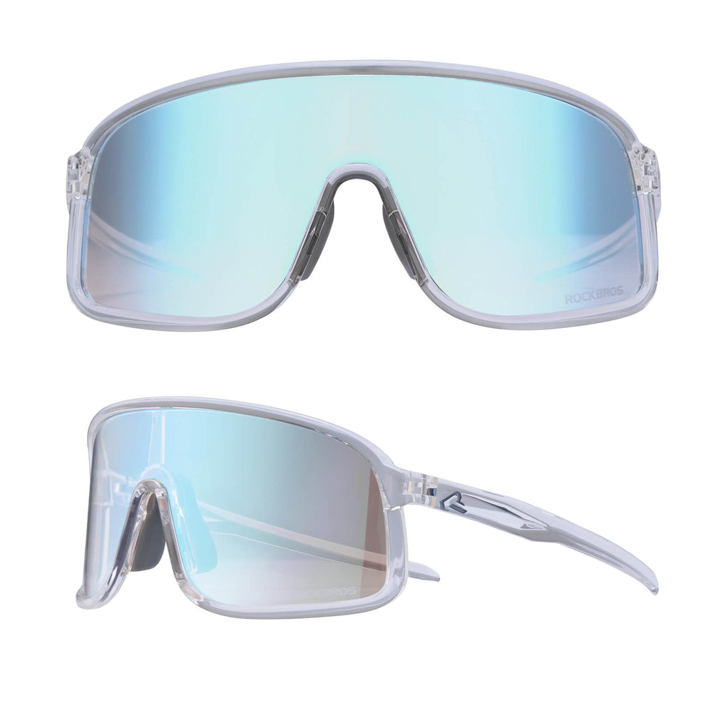 ROCKBROS Fahrradbrille Selbsttönend Sonnenbrille UV400-Schutz verstellbar Nasenpad-Hellblau