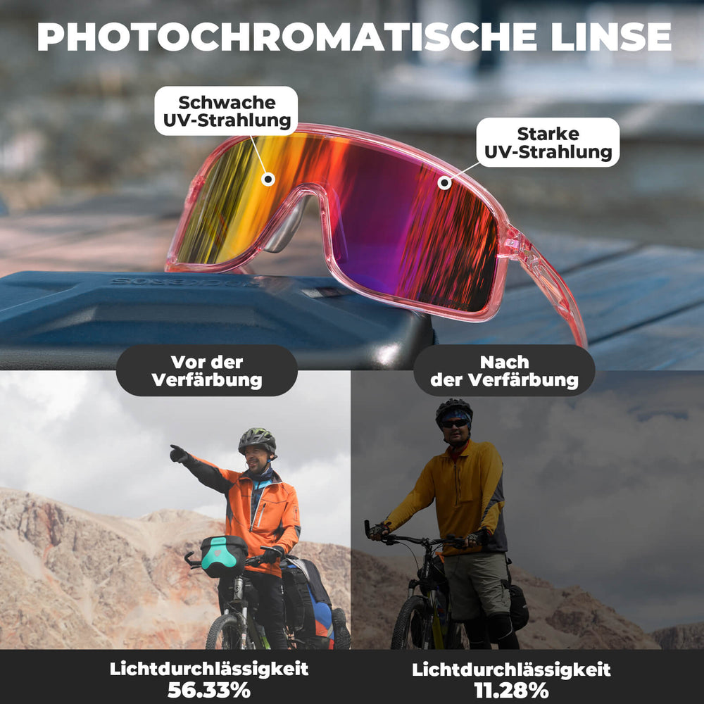 ROCKBROS Fahrradbrille Selbsttönend Sonnenbrille UV400-Schutz verstellbar Nasenpad-Lila
