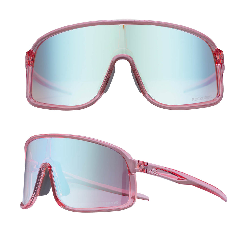 ROCKBROS Fahrradbrille Selbsttönend Sonnenbrille UV400-Schutz verstellbar Nasenpad-Rosa-Blau