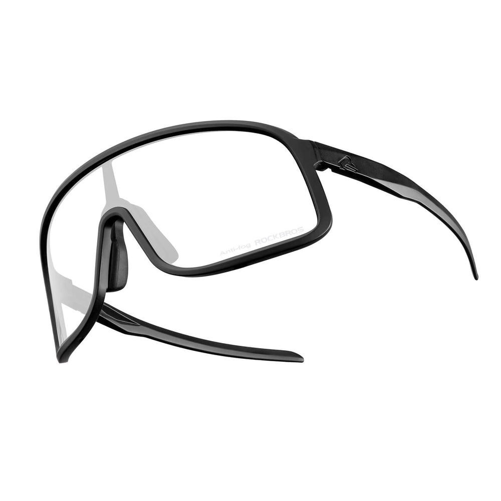 ROCKBROS Fahrradbrille Selbsttönend Sonnenbrille UV400-Schutz verstellbar Nasenpad-Schwarz (Antibeschlag-Glas)