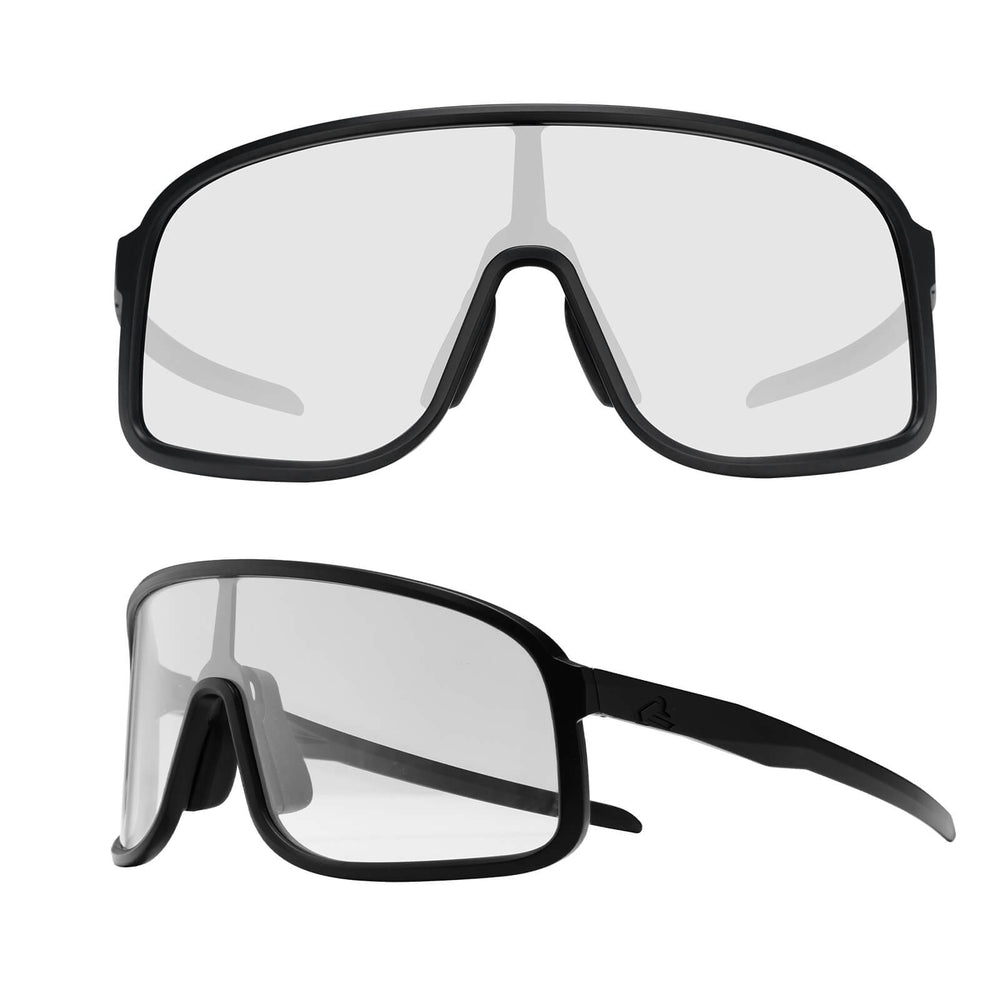 ROCKBROS Fahrradbrille Selbsttönend Sonnenbrille UV400-Schutz verstellbar Nasenpad-Schwarz (Antibeschlag-Glas)