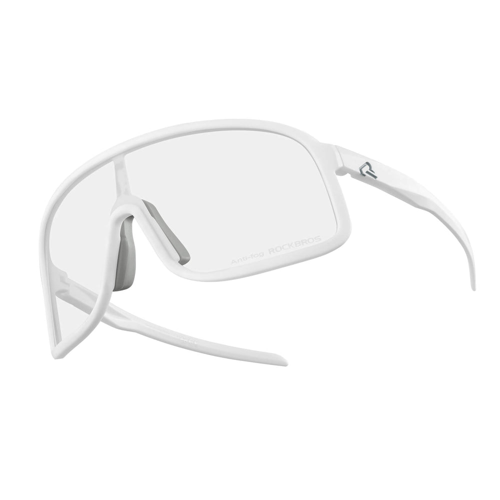 ROCKBROS Fahrradbrille Selbsttönend Sonnenbrille UV400-Schutz verstellbar Nasenpad-Weiß (Antibeschlag-Glas)