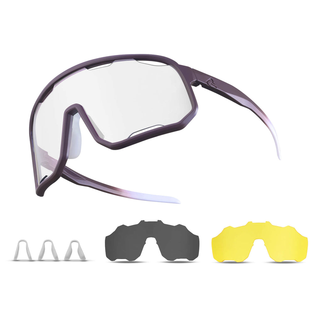 ROCKBROS Fahrradbrille Selbsttönende Sonnenbrille UV-Schutz Wechsel-Nasenpads Damen/Herren-Violett - Hellgrau