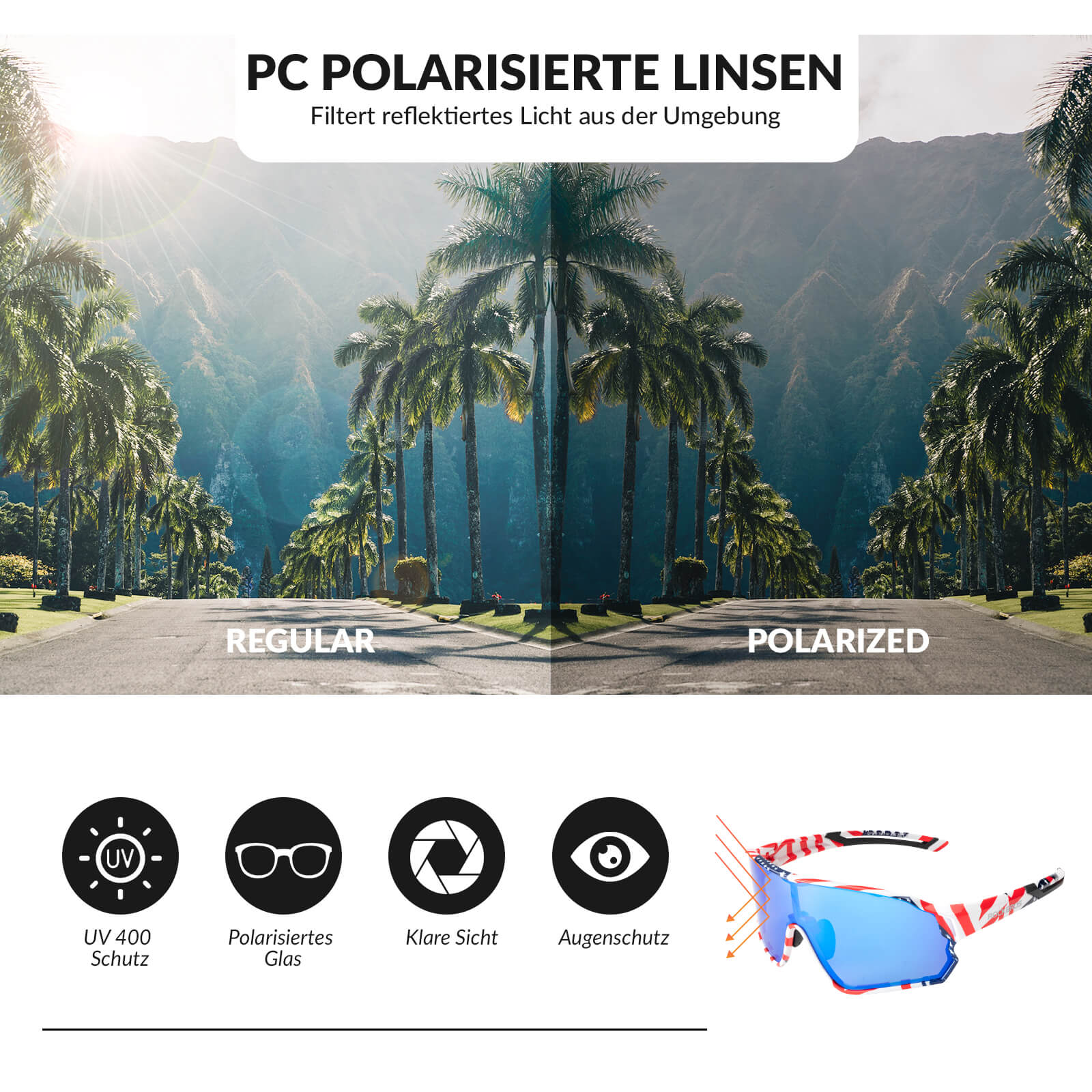 ROCKBROS Fahrradbrille Sonnenbrille Photochrom/Polarisiert UV400 Ultraleicht-Polarisiert - Blau-Rot