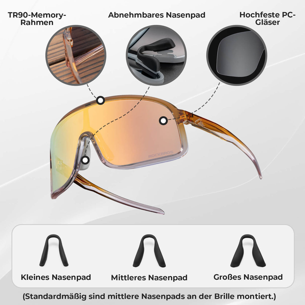ROCKBROS Fahrradbrille UV400-Schutz verstellbar Nasenpad