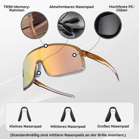 ROCKBROS Fahrradbrille UV400-Schutz verstellbar Nasenpad