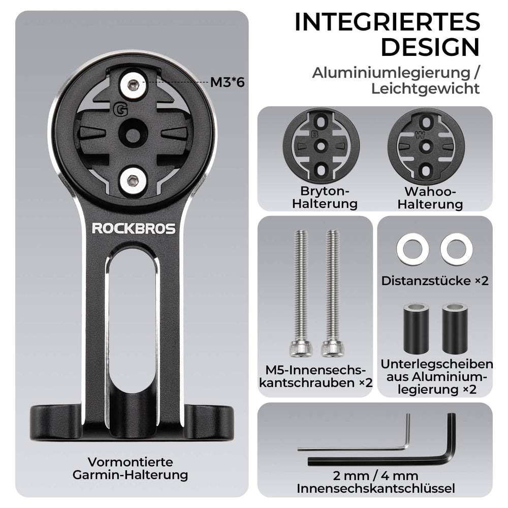 ROCKBROS Fahrradcomputer Halterung Kompatibel mit Garmin/Wahoo/Bryton/GPS Fahrradlicht