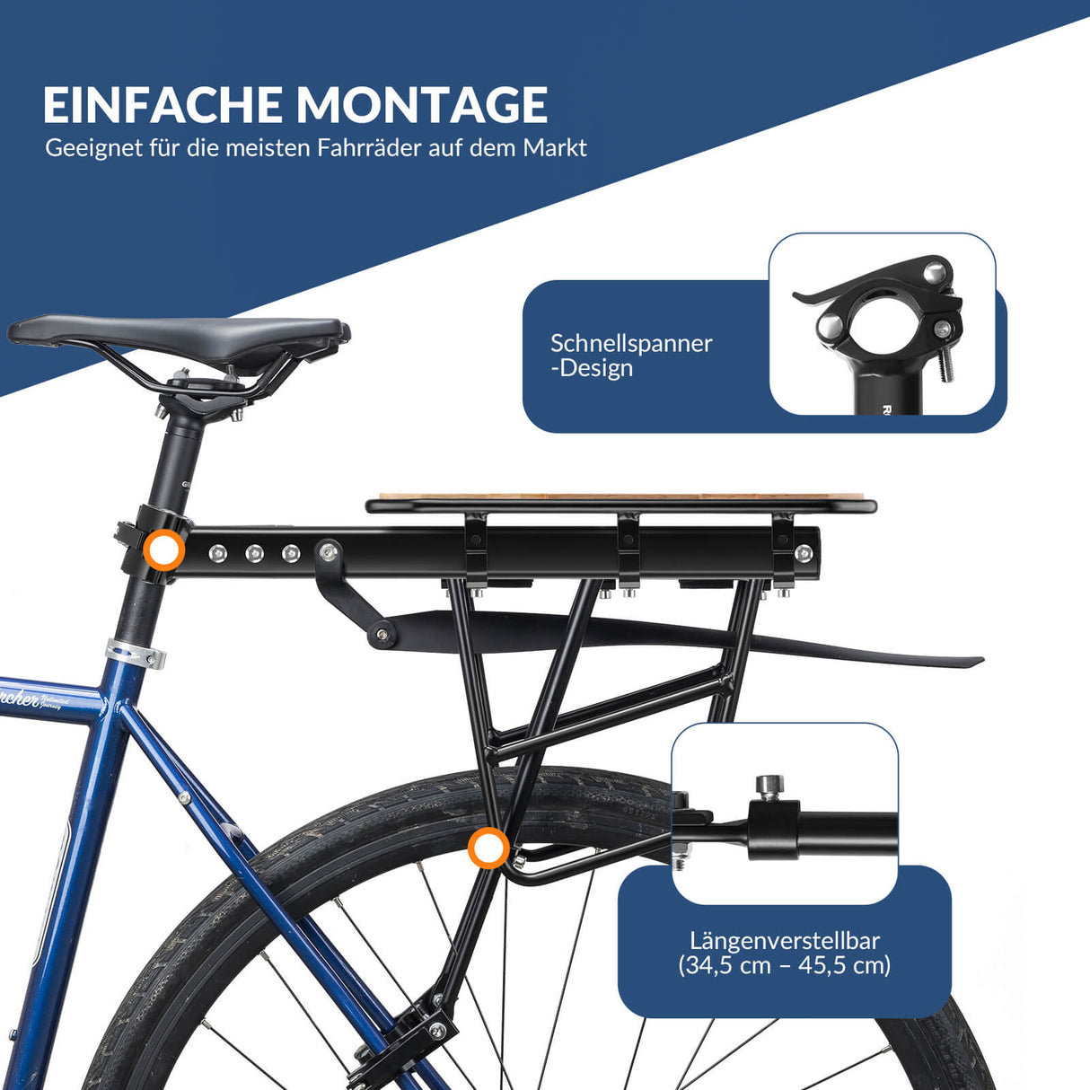 Fahrradgepäckträger mit Schutzblech Montage ohne Bohren 26-29 Zoll