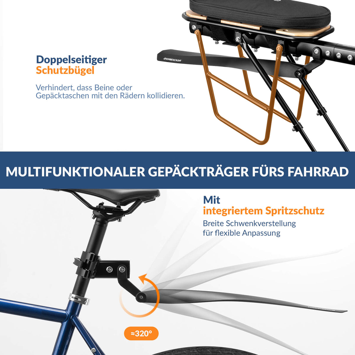 fahrrad schutzblech mit integriertem gepäckträger ROCKBROS Fahrradgepäckträger mit Schutzblech Montage ohne Bohren 26-29 Zoll  – ROCKBROS-DE