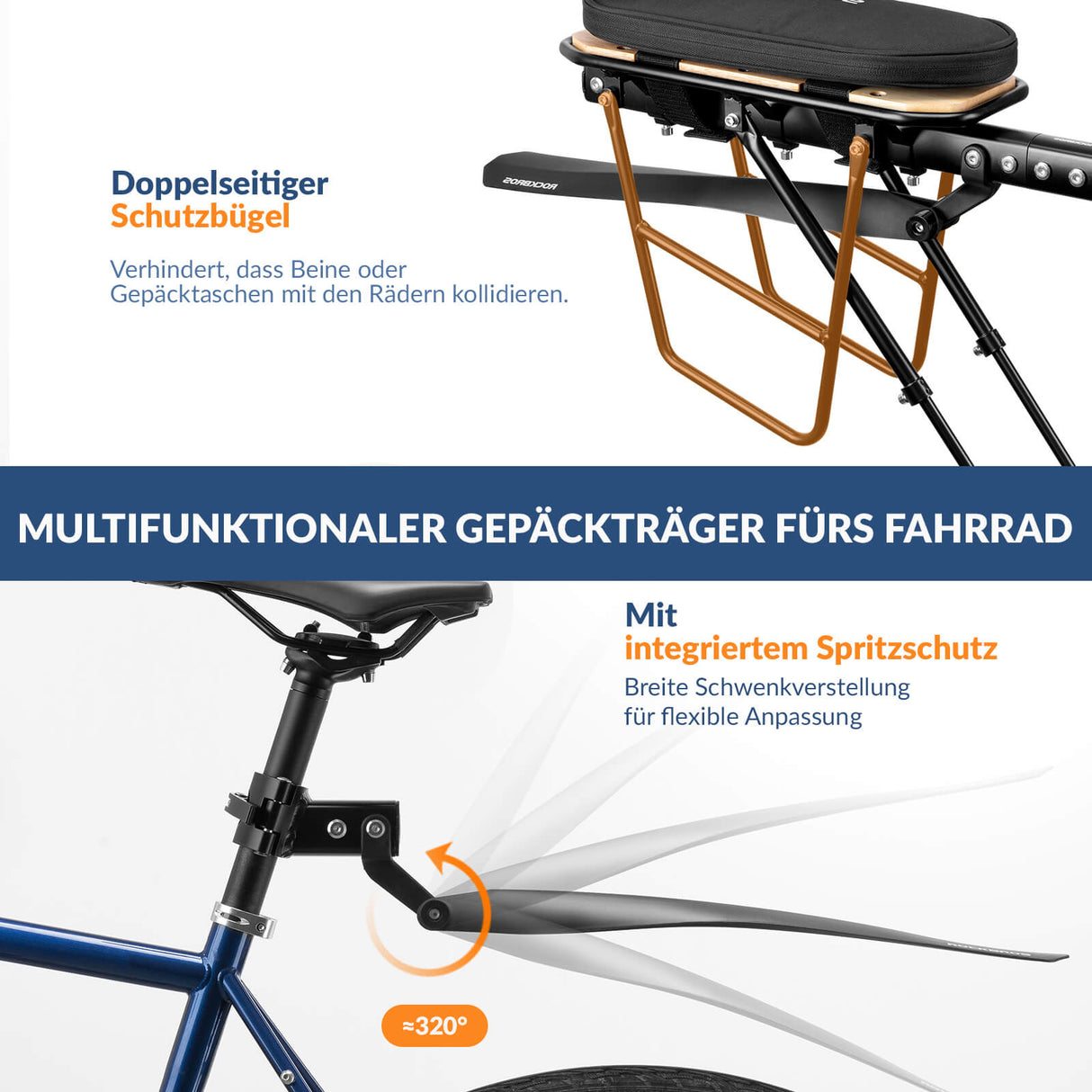 Fahrradgepäckträger mit Schutzblech Montage ohne Bohren 26-29 Zoll