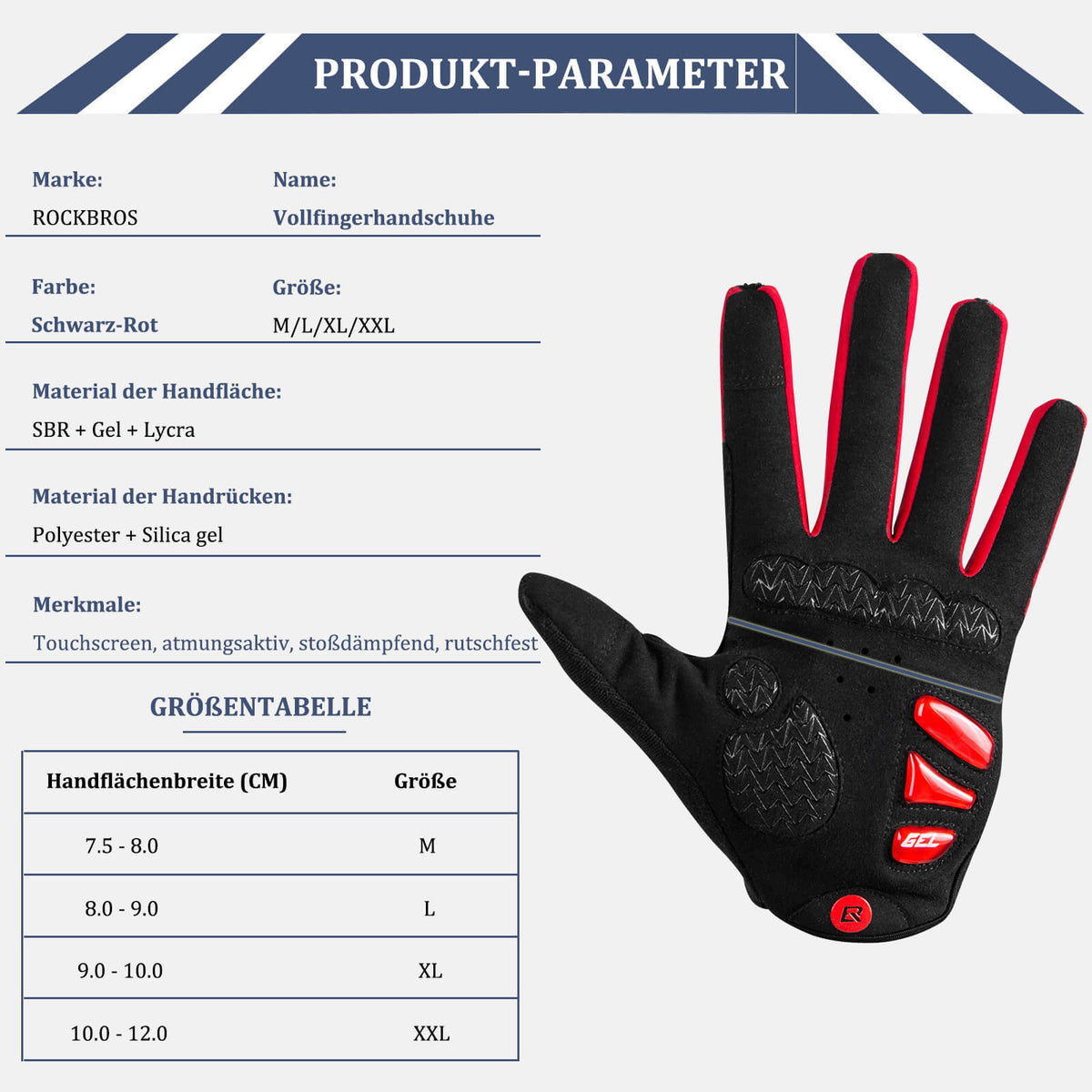 fahrradhandschuhe größe ROCKBROS Fahrradhandschuhe Winddicht Fahrrad Handschuhe Touchscreen – ROCKBROS-DE